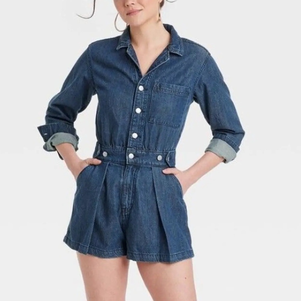 Universal Thread Navy Denim Shirt with White Label Detail